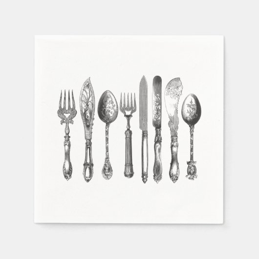 ヴィンテージ刃物白黒スプーンナイフ1800s スタンダードカクテルナプキン (正面)