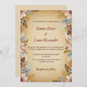 ヴィンテージ分与およびフローラ結婚式招待状 招待状 (正面/裏面)