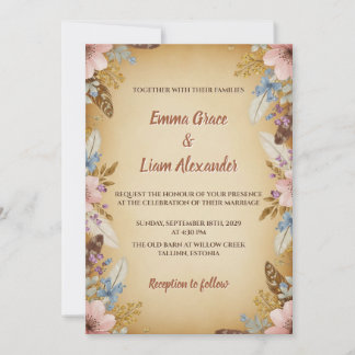 ヴィンテージ分与およびフローラ結婚式招待状 招待状