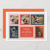ヴィンテージ切手の写真コラージュクリスマスカード 招待状 (正面/裏面)