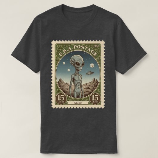 ヴィンテージ切手エイリアン Tシャツ (デザイン正面)