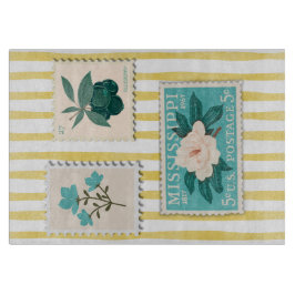 ヴィンテージ切手キッチンプリント | レトロ青 カッティングボード