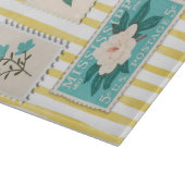 ヴィンテージ切手キッチンプリント | レトロ青 カッティングボード (角)