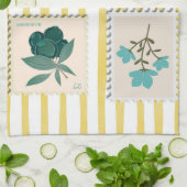 ヴィンテージ切手キッチンプリント | レトロ青 キッチンタオル (折り畳み)