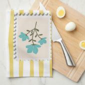 ヴィンテージ切手キッチンプリント | レトロ青 キッチンタオル (四つ折り)