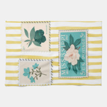 ヴィンテージ切手キッチンプリント | レトロ青