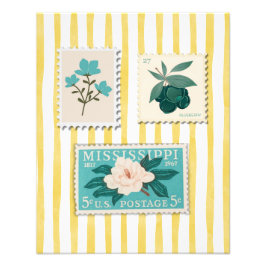 ヴィンテージ切手キッチンプリント | レトロ青 フォトプリント           