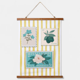 ヴィンテージ切手キッチンプリント | レトロ青 吊り下げ型タペストリー