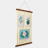 ヴィンテージ切手キッチンプリント | レトロ青 吊り下げ型タペストリー (傾斜あり)