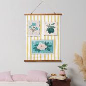 ヴィンテージ切手キッチンプリント | レトロ青 吊り下げ型タペストリー (寝室)