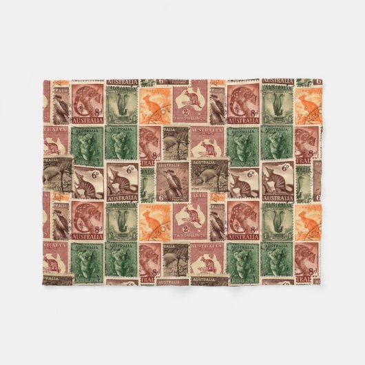 ヴィンテージ切手コレクション フリースブランケット (正面(横))