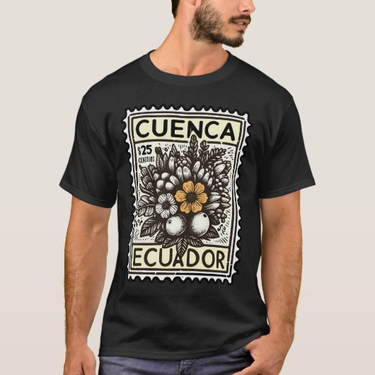 ヴィンテージ切手フロレスCuenca，エクアドル Tシャツ (正面)