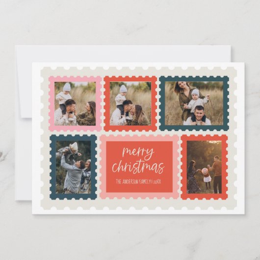 ヴィンテージ切手写真コラージュ クリスマスカード 招待状 (正面)