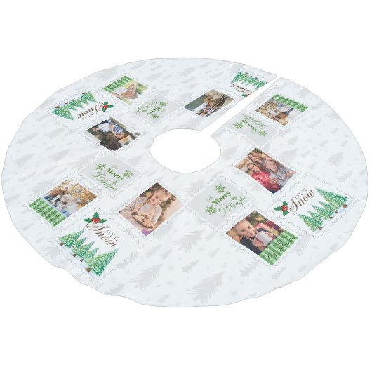 ヴィンテージ切手8枚ファミリー写真 ブラッシュドポリエステルツリースカート (アングル)