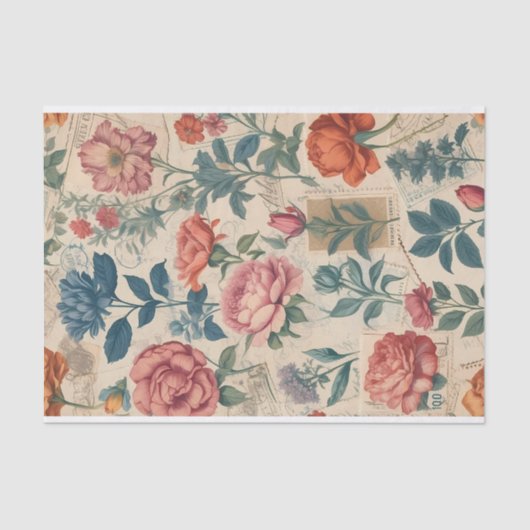 ヴィンテージ切手，フローラモチーフ 薄葉紙 (正面)