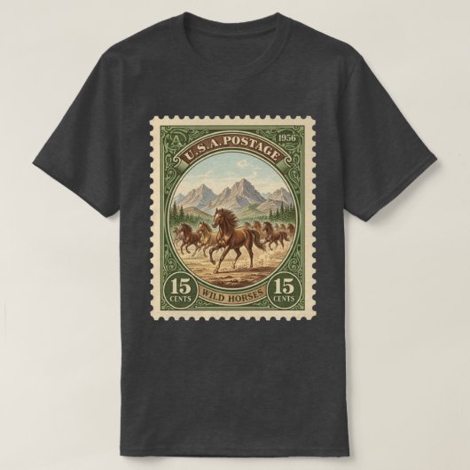 ヴィンテージ切手 ワイルドホース Tシャツ (デザイン正面)