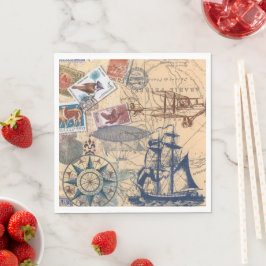 ヴィンテージ切手，帆船，紙 スタンダードランチョンナプキン