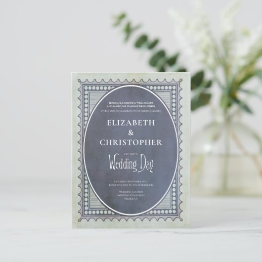 ヴィンテージ切手 結婚式招待状 ポストカード (スタンド正面)