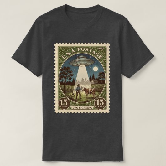 ヴィンテージ切手UFO Tシャツ (デザイン正面)