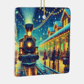 ヴィンテージ列車が雪の夜にパーソナライズされた セラミックオーナメント (右)