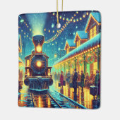 ヴィンテージ列車が雪の夜にパーソナライズされた セラミックオーナメント (左)