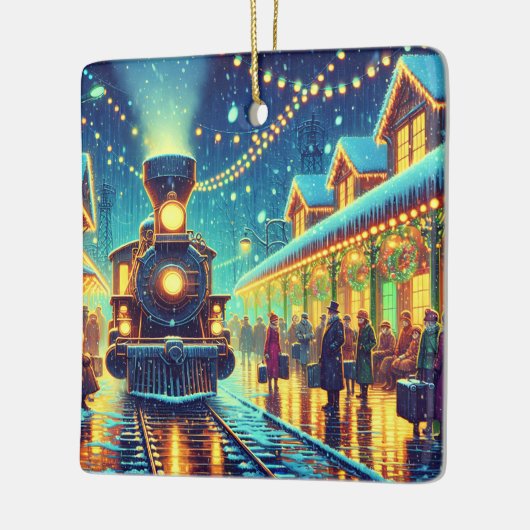 ヴィンテージ列車が雪の夜にパーソナライズされた セラミックオーナメント (左)