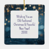 ヴィンテージ列車が雪の夜にパーソナライズされた セラミックオーナメント (裏面)