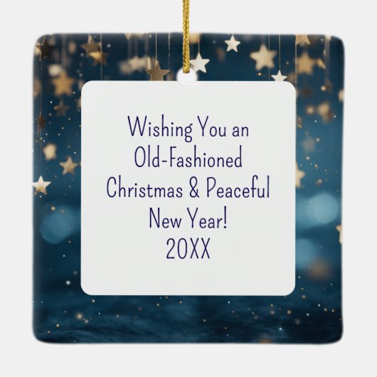 ヴィンテージ列車が雪の夜にパーソナライズされた セラミックオーナメント (裏面)