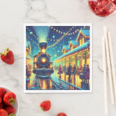 ヴィンテージ列車が雪の夜に スタンダードランチョンナプキン (インサイチュ)