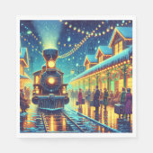 ヴィンテージ列車が雪の夜に スタンダードランチョンナプキン (正面)