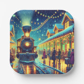 ヴィンテージ列車が雪の夜に ペーパープレート (正面)