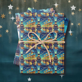 ヴィンテージ列車が雪の夜に ラッピングペーパーシート