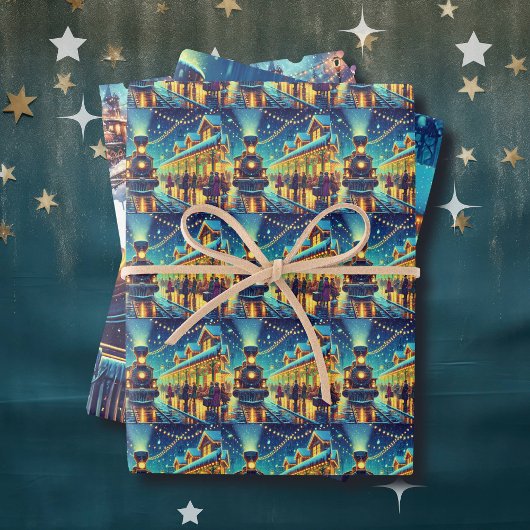 ヴィンテージ列車が雪の夜に ラッピングペーパーシート