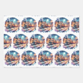 ヴィンテージ列車が雪の夜に ラッピングペーパーシート (正面3)