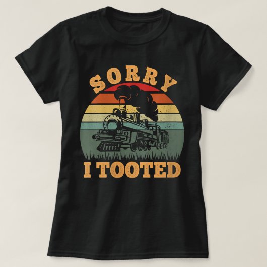 ヴィンテージ列車すまん私は列車おもしろいの鉄道に乗った Tシャツ (デザイン正面)