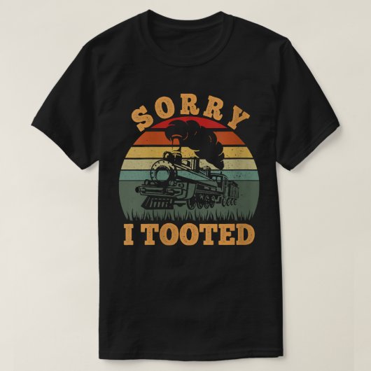 ヴィンテージ列車すまん私は列車おもしろいの鉄道に乗った Tシャツ (デザイン正面)