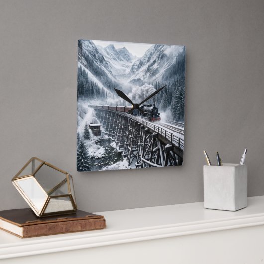 ヴィンテージ列車で山の谷のトレッスル スクエア壁時計 (オフィス)