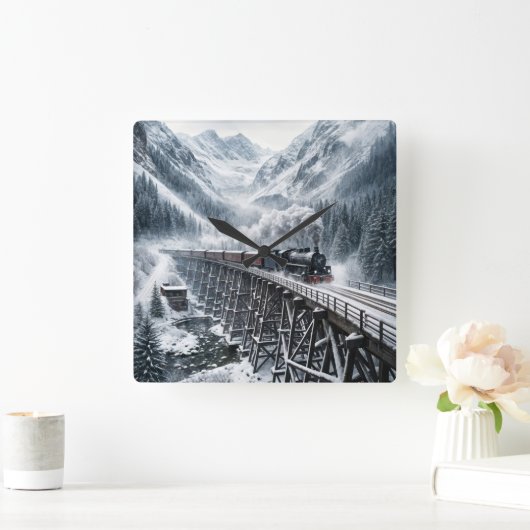 ヴィンテージ列車で山の谷のトレッスル スクエア壁時計 (ホーム)