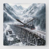 ヴィンテージ列車で山の谷のトレッスル スクエア壁時計 (正面)