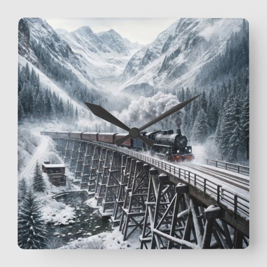 ヴィンテージ列車で山の谷のトレッスル スクエア壁時計 (正面)