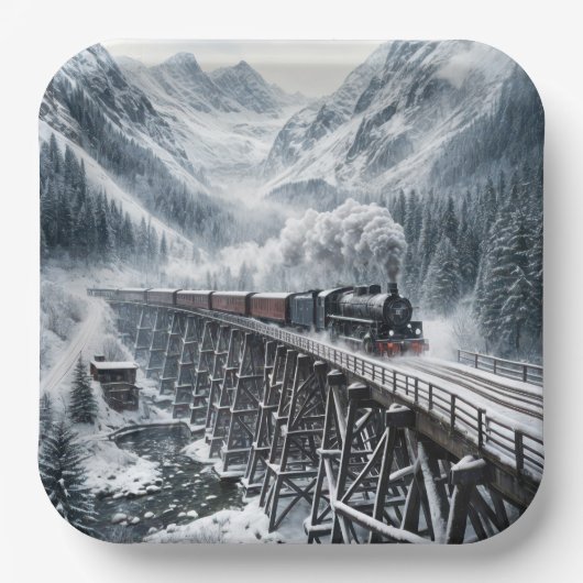 ヴィンテージ列車で山の谷のトレッスル ペーパープレート (正面)