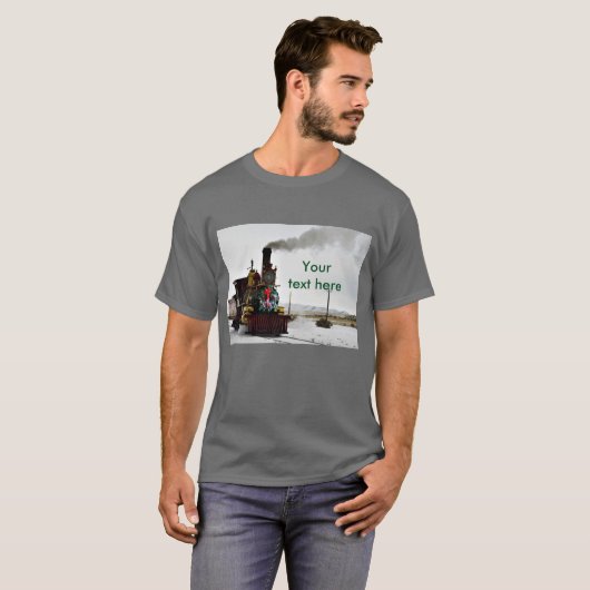 ヴィンテージ列車とクリスマスリースメンズシャツ Tシャツ (正面フル)
