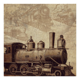 ヴィンテージ列車と古い鉄道 フォトプリント           