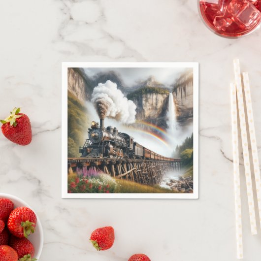 ヴィンテージ列車の中の蒸気機関車 スタンダードカクテルナプキン (インサイチュ)