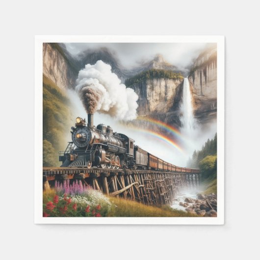 ヴィンテージ列車の中の蒸気機関車 スタンダードカクテルナプキン (正面)