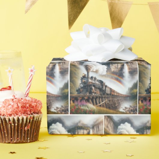 ヴィンテージ列車の中の蒸気機関車 ラッピングペーパー (誕生日パーティー)