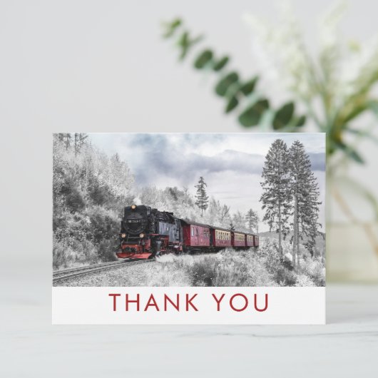 ヴィンテージ列車の冬のクリスマスシーンありがとう サンキューカード (スタンド正面)