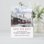 ヴィンテージ列車の冬のクリスマスシーン日付を保存 セーブザデート (スタンド正面)