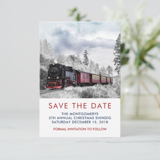 ヴィンテージ列車の冬のクリスマスシーン日付を保存 セーブザデート (スタンド正面)