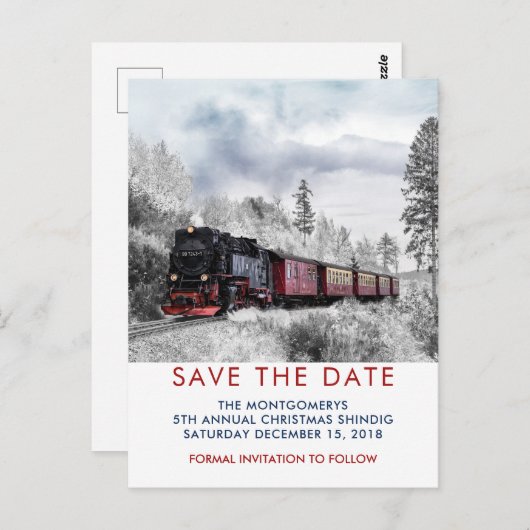 ヴィンテージ列車の冬のクリスマスシーン日付を保存 ポストカード (正面/裏面)